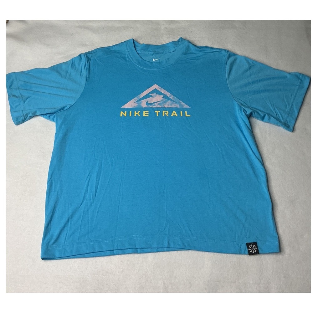 Nike Trail Dri-FIT Loose Fit Graphic T-Shirt Blue Womens Small Short Sleeve Tee